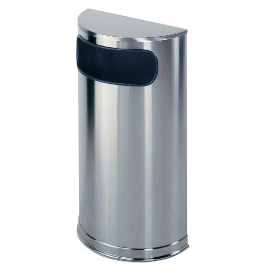 Picture of United Receptacle Side-Opening Half-Round Steel Trash Receptacle, 9 Gallons, 32inH x 18inW x 9inD, 30% Recycled, Stainless Steel