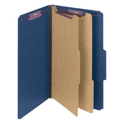 Picture of Smead Classification Folders, Top-Tab With SafeSHIELD Coated Fasteners, 2in Expansion, Legal Size, 50% Recycled, Dark Blue, Box Of 10