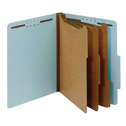 Picture of Office Depot Brand Pressboard Classification Folders With Fasteners And 3 Dividers, Letter Size, 100% Recycled, Light Blue, Box Of 10