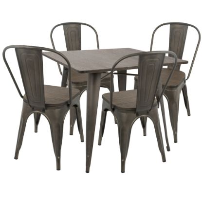 Picture of Lumisource Oregon Industrial Farmhouse Dining Table With 4 Dining Chairs, Antique/Espresso