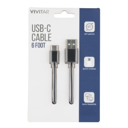 Picture of Vivitar USB-A To USB-C Cable, 6ft, Black, NIL4006-BLK-STK-24