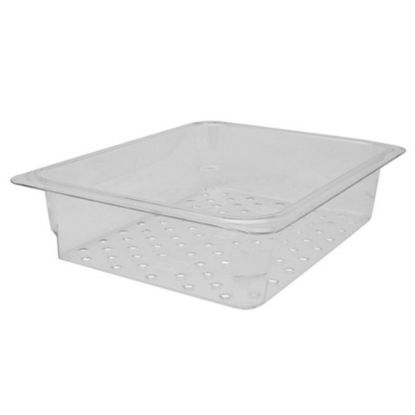 Picture of Cambro 1/2 Size Camwear Colander Food Pan, 3in x 10in x 13in, Clear