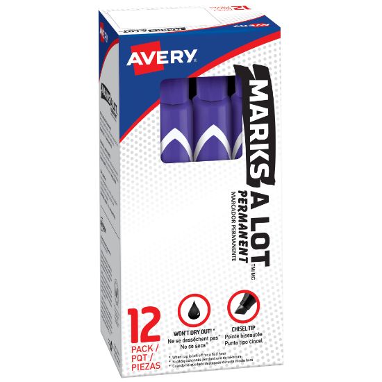 Picture of Avery Marks-A-Lot Permanent Markers, Chisel Tip, Purple, Pack Of 12 Markers