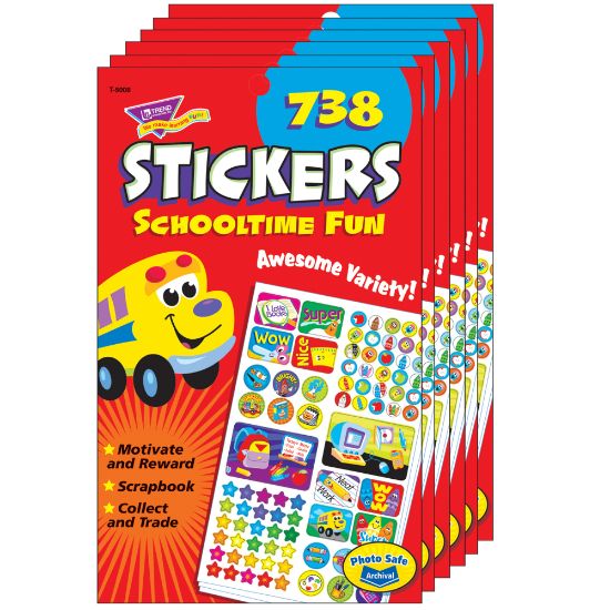 Picture of Trend Sticker Pads, Schooltime Fun, 738 Stickers Per Pad, Pack Of 6 Pads