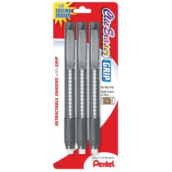 Picture of Pentel Clic Erasers, 5in, Assorted Barrel Colors, Pack Of 3