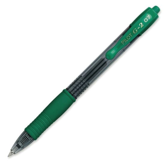 Picture of Pilot G2 Retractable Gel Pens, Fine Point, 0.7 mm, Clear Barrels, Green Ink, Pack Of 12 Pens