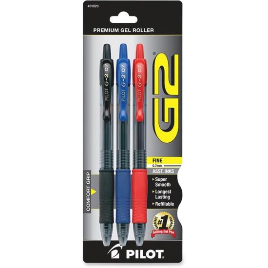 Picture of Pilot G2 Retractable Gel Ink Pens, Fine Point, 0.7 mm, Assorted Barrel Colors, Assorted Ink Colors, Pack Of 3 Pens