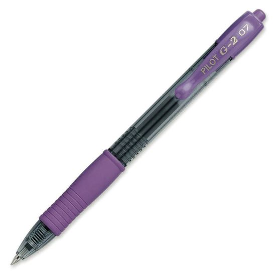 Picture of Pilot G2 Retractable Gel Pens, Fine Point, 0.7 mm, Clear Barrels, Purple Ink, Pack Of 12