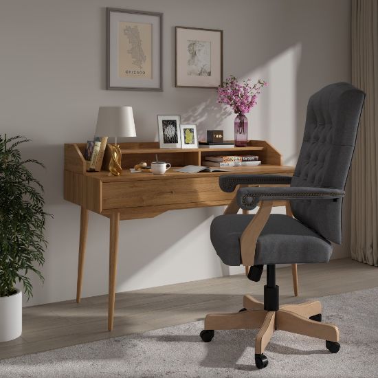 Picture of Flash Furniture Martha Washington Fabric High-Back Swivel Executive Office Chair With Arms, Gray/Driftwood