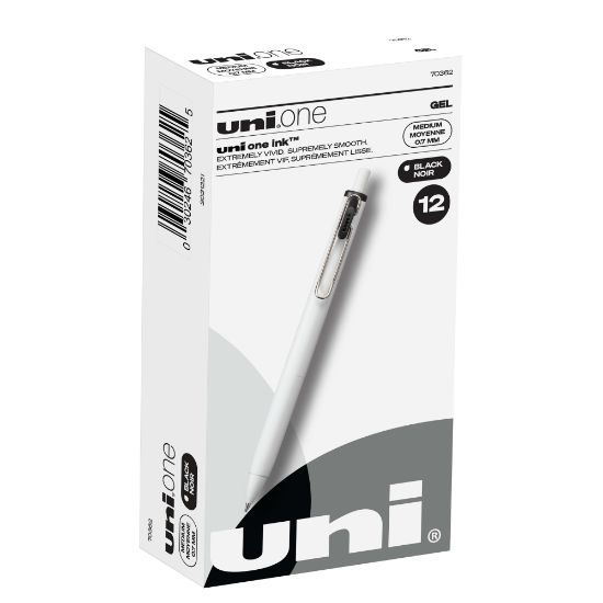 Picture of Uni-Ball One Retractable Gel Pens, Medium Point, 0.7 mm, White Barrel, Black Ink, Pack Of 12 Pens