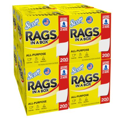 Picture of Scott Rags In A Box, 9in x 12in Sheet Size, White, Box Of 200 Rags