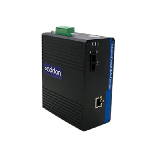 Picture of AddOn 1Gbs 1 RJ-45 to 1 SC Industrial Media Converter - Fiber media converter - GigE - 10Base-T, 1000Base-LX, 1000Base-TX, 100Base-TX - RJ-45 / SC single-mode - up to 12.4 miles - 1310 nm