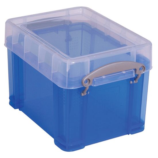 Picture of Really Useful Box Plastic Storage Container With Built-In Handles And Snap Lid, 3 Liters, 6 1/2in x 7 1/4in, 9 1/2in x 7 1/4in x 6 1/2in, Blue