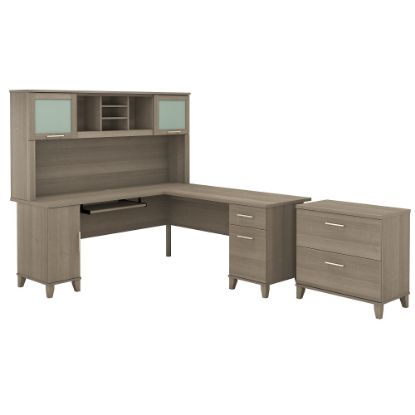 Picture of Bush Furniture Somerset L Shaped Desk With Hutch And Lateral File Cabinet, 72inW, Ash Gray, Standard Delivery