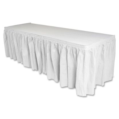 Picture of Genuine Joe Nonwoven Table Skirts - 14 ft Length x 29in Width - Adhesive Backing - Polyester - White - 6 / Carton