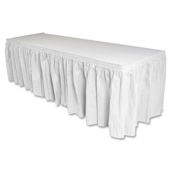 Picture of Genuine Joe Nonwoven Table Skirts - 14 ft Length x 29in Width - Adhesive Backing - Polyester - White - 6 / Carton