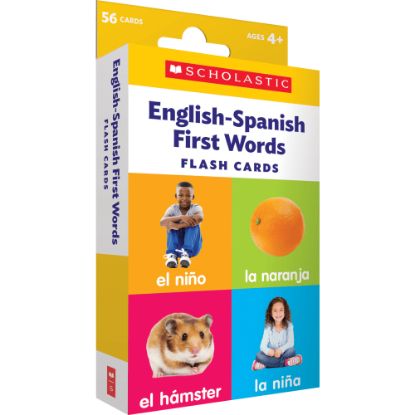 Picture of Scholastic English-Spanish First Words Flash Cards, 6-5/16inH x 3-7/16inW, Pre-K, Pack Of 56 Cards