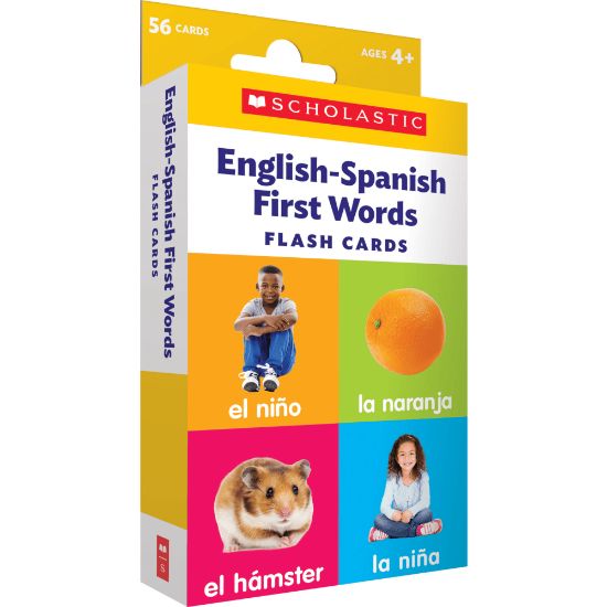 Picture of Scholastic English-Spanish First Words Flash Cards, 6-5/16inH x 3-7/16inW, Pre-K, Pack Of 56 Cards