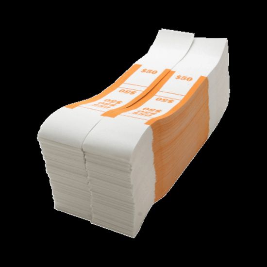 Picture of Sparco White Kraft ABA Bill Straps, $50, Orange/White, Box Of 1,000