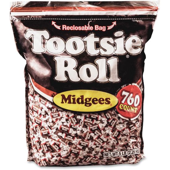 Picture of Tootsie Roll Midgees Candy - Assorted - Individually Wrapped, Resealable Container - 5 lb - 1 Bag - 760 Per Bag