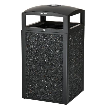 Picture of Alpine Industries Steel All-Weather Stone Panel Outdoor Commercial Trash Can With Ashtray Lid, 40 Gallons, Gray