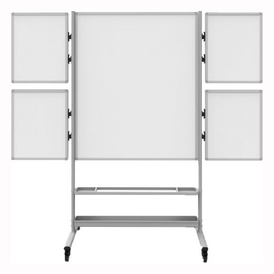 Picture of Luxor Magnetic Dry-Erase Whiteboard Collaboration Station, 76 3/8in x 82 1/4in x 23 11/16in, Aluminum Frame With Silver Finish