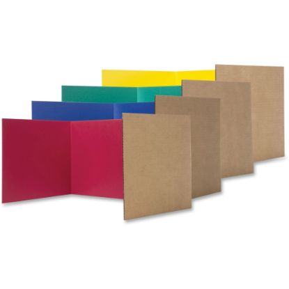 Picture of Flipside Color Tri-fold Study Carrel - 48in Width x 12in Height - Corrugated - Red, Blue, Green, Yellow