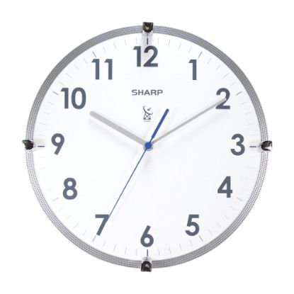 Picture of Sharp Atomic Round Wall Clock, 11in, White/Silver