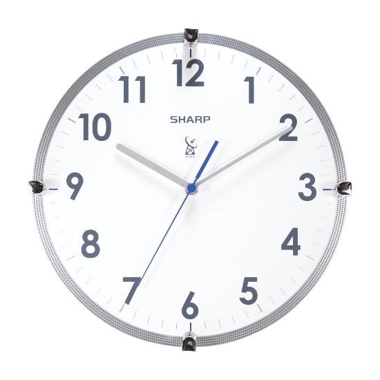 Picture of Sharp Atomic Round Wall Clock, 11in, White/Silver