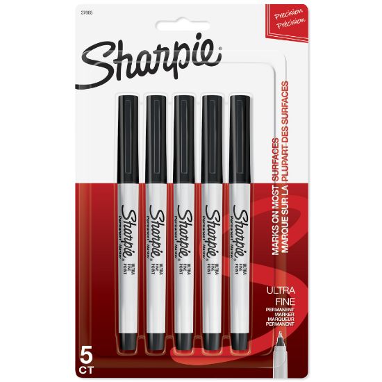 Picture of Sharpie Permanent Ultra-Fine Point Markers, Black, Pack Of 5 Markers