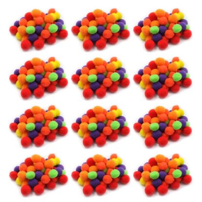 Picture of Charles Leonard Pom-Poms, Assorted Hot Colors, 50 Pom-Poms Per Pack, Set Of 12 Packs