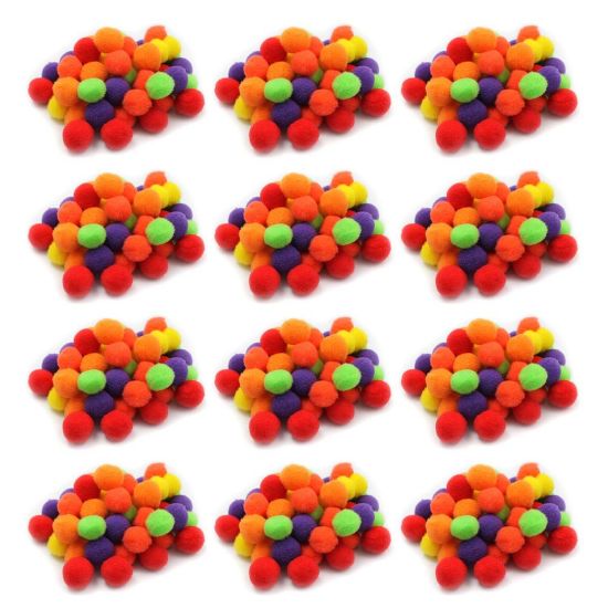 Picture of Charles Leonard Pom-Poms, Assorted Hot Colors, 50 Pom-Poms Per Pack, Set Of 12 Packs