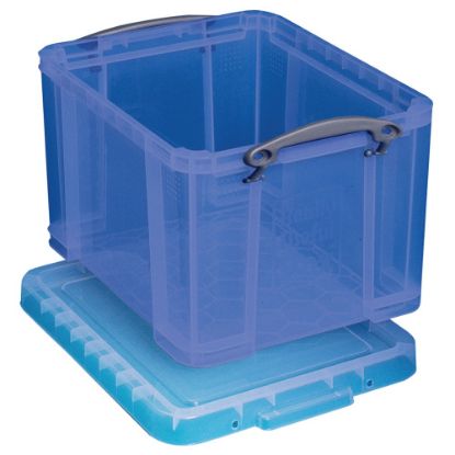 Picture of Really Useful Box Plastic Storage Container With Built-In Handles And Snap Lid, 32 Liters, 12in x 14in x 19in, Blue