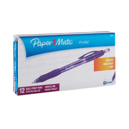 Picture of Paper Mate Profile Retractable Ballpoint Pens, Bold Point, 1.4 mm, Translucent Purple Barrel, Purple Ink, Pack Of 12