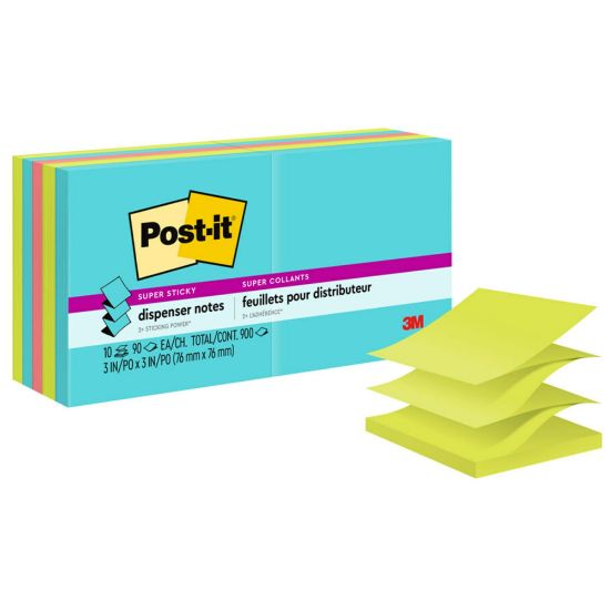 Picture of Post-it Super Sticky Pop Up Notes, 3 in x 3 in, 10 Pads, 90 Sheets/Pad, 2x the Sticking Power, Supernova Neons Collection