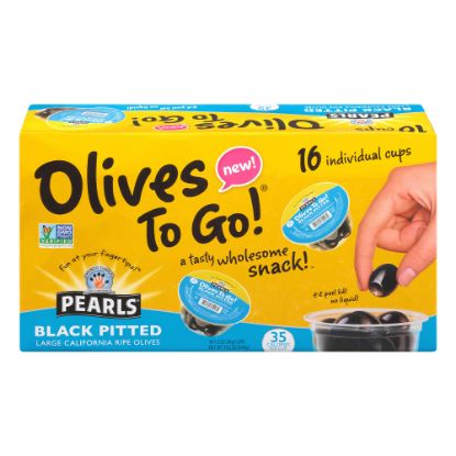 Picture of Pearls Large Black Pitted Olives To-Go Cups, 1.2 Oz, Pack Of 16 Cups