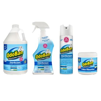 Picture of OdoBan Odor Eliminator Disinfectant Concentrate Spray Assortment And Solid Odor Absorber, Fresh Linen Scent, 188.6 Oz, Pack Of 6 Bottles