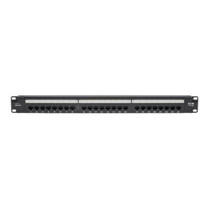 Picture of Eaton Tripp Lite Series Cat5e 24-Port Patch Panel - PoE+ Compliant, 110/Krone, 568A/B, RJ45 Ethernet, 1U Rack-Mount, TAA - Patch panel - rack mountable - CAT 5e - RJ-45 X 24 - black - 1U - 19in - TAA Compliant