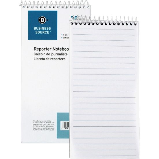 Picture of Business Source Coat Pocket Reporters Notebook, 4in x 8in, Gregg Ruled, 70 Sheets, White, Pack Of 12