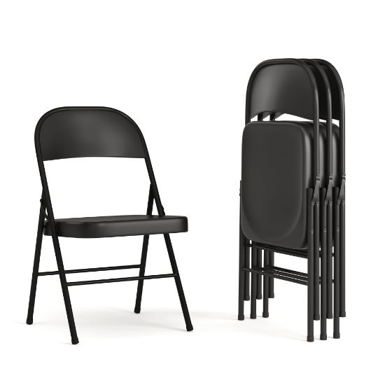 Picture of Flash Furniture Hercules Double-Braced Metal Folding Chairs, Set Of 4 Folding Chairs, Black