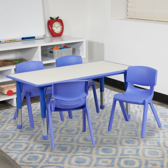 Picture of Flash Furniture Rectangular Plastic Height-Adjustable Activity Table Set With 4 Chairs, 23-1/2inH x 23-5/8inW x 47-1/4inD, Blue