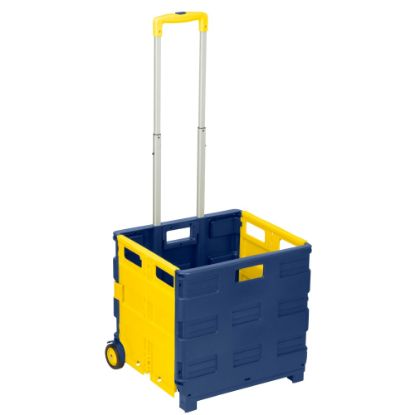 Picture of Honey-can-do Folding Utility Cart - Telescopic Handle - 75 lb Capacity - 17in Width x 8in Depth x 17in Height - Blue, Yellow