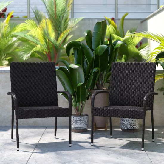 Picture of Flash Furniture Maxim Indoor/Outdoor Wicker Dining Chairs, Black, Set Of 2 Chairs