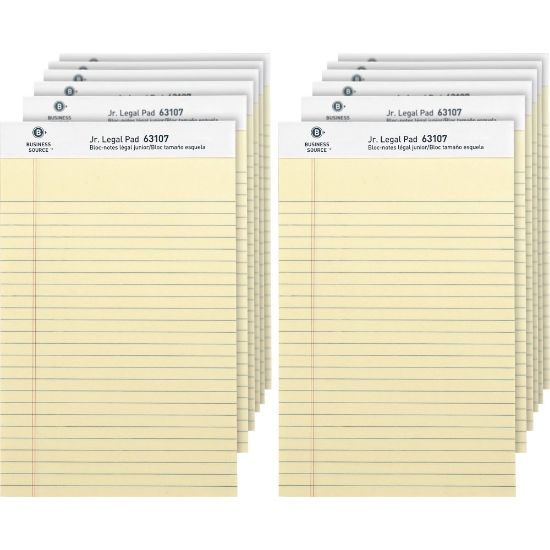 Picture of Business Source Writing Pads - 50 Sheets - 0.28in Ruled - 16 lb Basis Weight - Jr.Legal - 8in x 5in - Canary Paper - Micro Perforated, Easy Tear, Sturdy Back - 1 Dozen