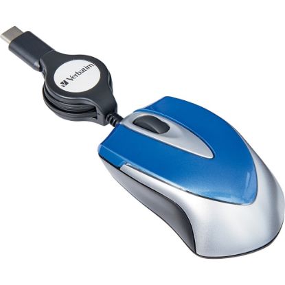 Picture of Verbatim USB-C Mini Optical Travel Mouse-Blue - Optical - Cable - Blue - 1 - USB Type C - 3 Button(s)