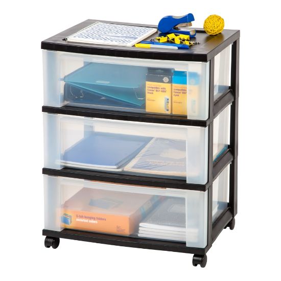 Picture of Office Depot Brand Plastic 3-Drawer Storage Cart, 27in x 21-1/2in x 15in, Black