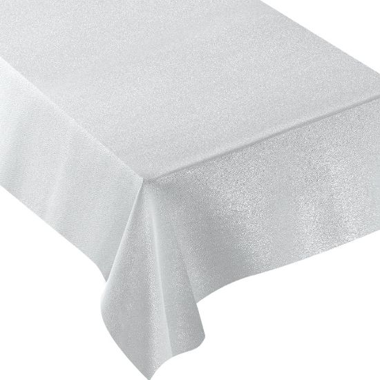 Picture of Amscan Metallic Fabric Table Cover, 60in x 84in, White