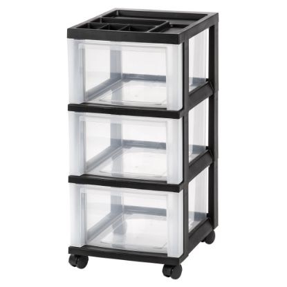 Picture of Office Depot Brand Plastic 3-Drawer Storage Cart, 26 1/5in x 12 1/10in x 14 3/10in, Black