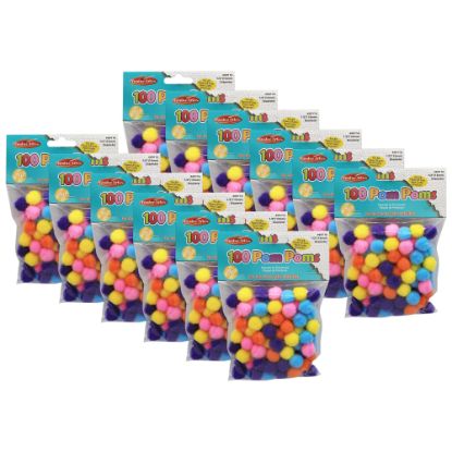 Picture of Charles Leonard Pom-Poms, 1/2in, Hot Colors, 100 Pom-Poms Per Pack, Set Of 12 Packs