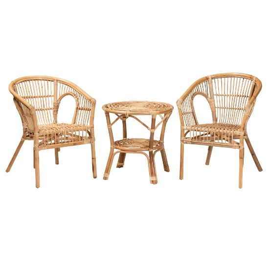 Picture of Baxton Studio Alleta Rattan 3-Piece Living Room Set, Natural Brown